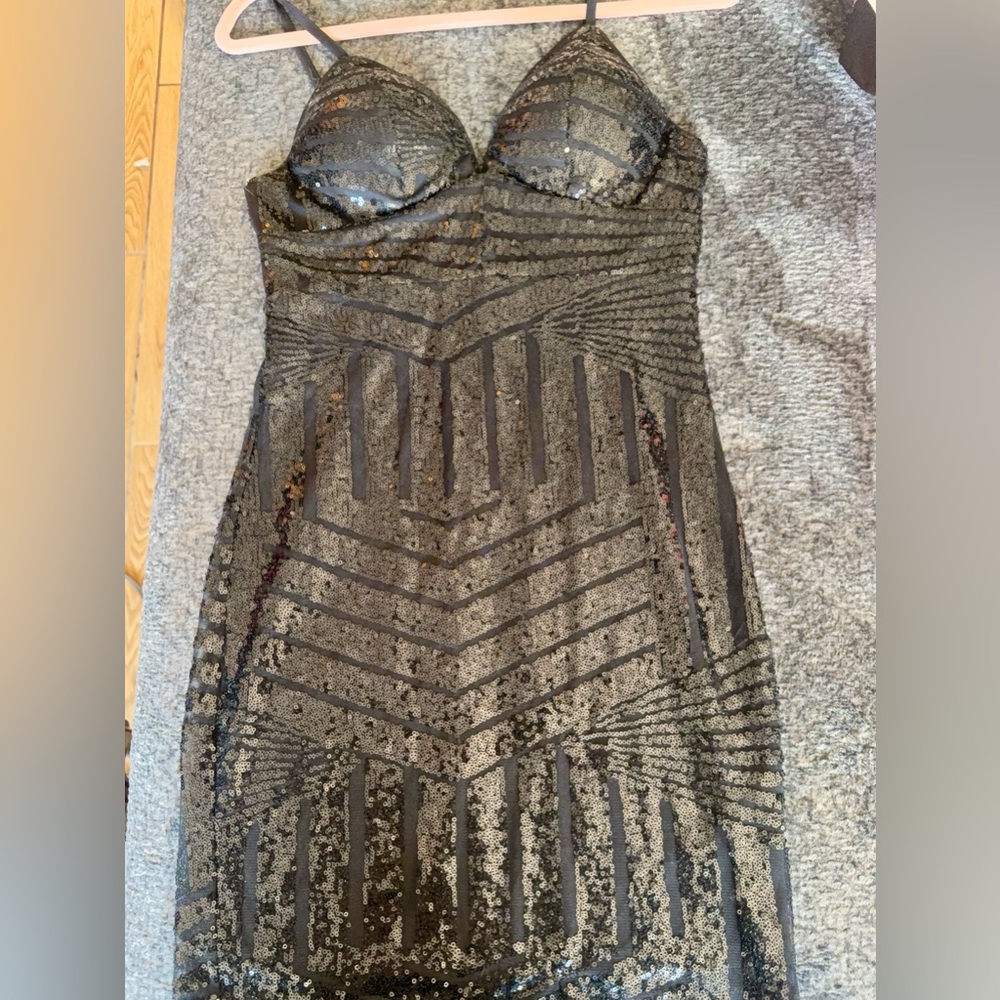 Guess Strapless Sequined Black Evening Dress